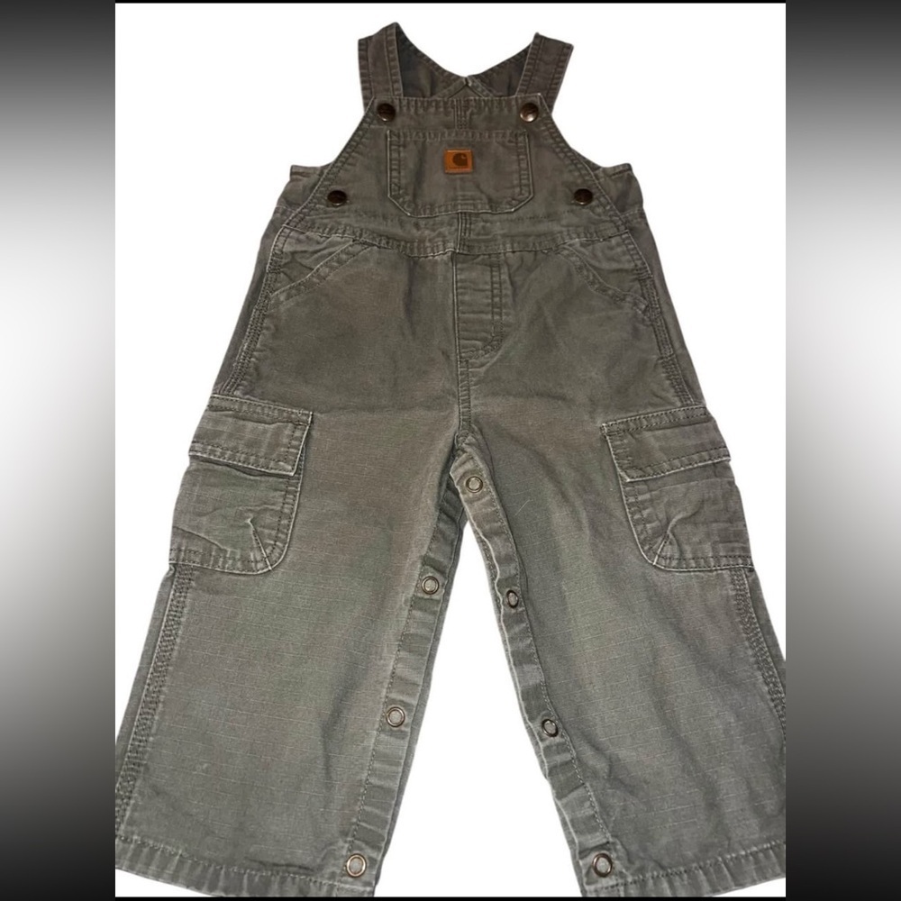 EUC Carhartt Toddler Cargo Bib Overall Olive Green 18 month Workwear - Picture 2 of 6